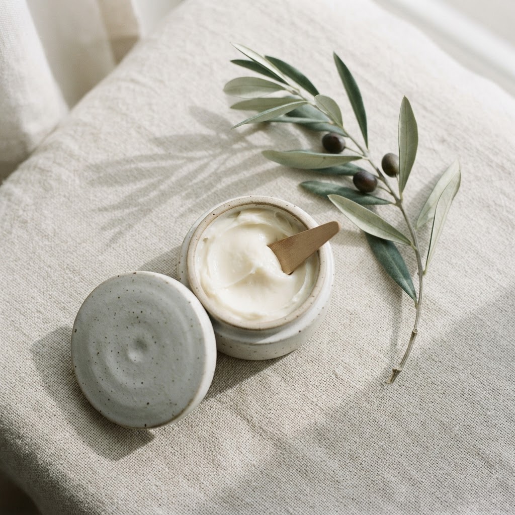 Botanical cream with an olive branch